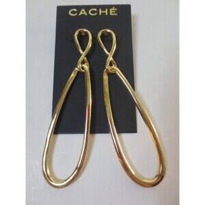 Cache Gold Infinity Oval Long Double Hoop Earrings NWT $38
